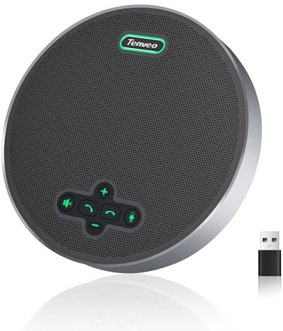 Tenveo Vivavoce per Conferenze Bluetooth Wireless con 8 Microfoni, Raggio 6m, 18H di Autonomia, Microfono Omnidirezionale 360° USB per Riunioni (15 Persone), Compatibile con Zoom/Teams/PC
