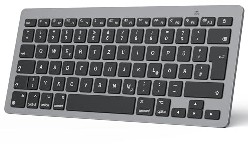 OMOTON Bluetooth Tastatur für Mac,Kompakte kabellose Mac Tastatur kompatibel mit MacBook Pro/Air, iMac, iMac Pro/mini,Ultra-dünn, QWERTZ DE-Layout,Grau