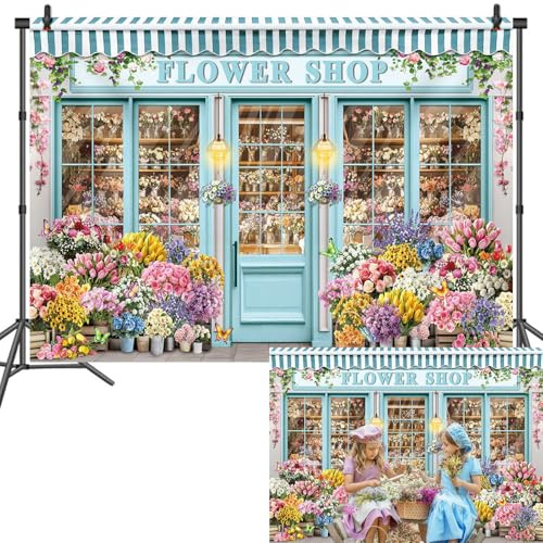 Flower Shop Hintergrund für Frühlingsfloristen, Fotoshooting-Hintergrund, Hallo Frühling, Blumen, Party-Dekorationen, Banner, Foto-Requisite (208,3 x 149,9 cm)