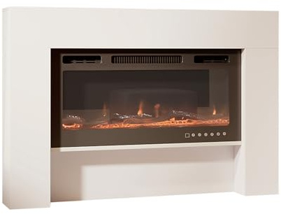 MB Muebles Bonitos, Mueble con Chimenea eléctrica Decorativa Candela para Salón Moderno, Estufa de Bajo Consumo, 1000/2000W, Efecto de Llama Realista con LED, Lacado en Blanco, 127,4x86,6x21 cm