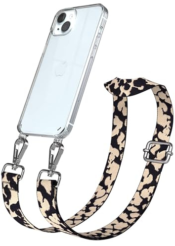 EAZY CASE Handykette - Verstellbares Taschenband kompatibel mit iPhone 15 Plus, Schulterriemen, Handykordel mit Silikon Hülle, Umhängetasche, Taupe Camouflage Silber