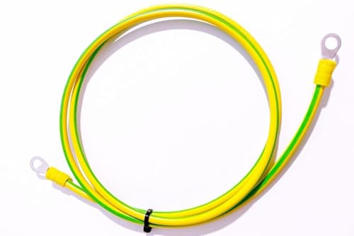 MPS-Contact Erdungskabel Erdungsleitung Grün Gelb 6mm² mit Ringkabelschuh Öse isoliert für Netzwerkschrank Serverschrank (2000mm)