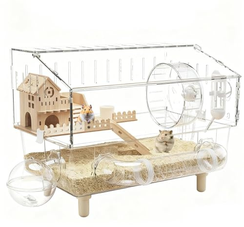 Grande cage à hamster transparente à 2 couches - 45 x 28 x 34 cm - Cage d'observation des animaux domestiques - Accessoires de maison pour amoureux et familles