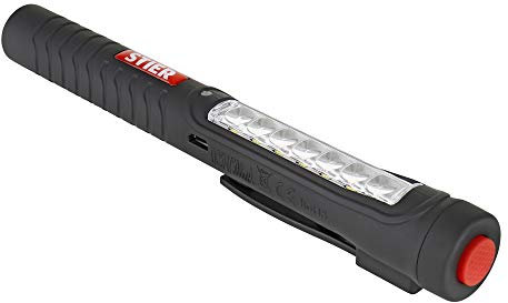 STIER LED-Stiftleuchte, 150 Lumen Vorderseite, 50 Lumen Hochleistungs-Spotlight, Magnet & Taschenklipp, USB-Ladestecker, Werkstatt Inspektionsleuchte, SMD-LEDs mit langer Lebensdauer