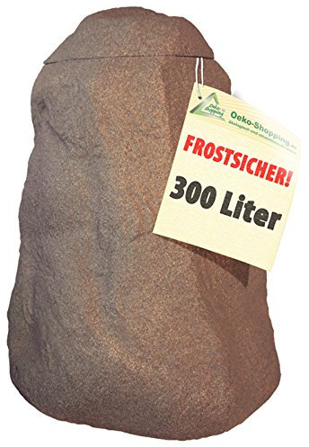 AMUR REGENTONNE REGENFASS FELS 300l - FROSTSICHERES, LANGLEBIGES Regenfass mit stabilem Deckel und Wasserhahn (Stein-braun)
