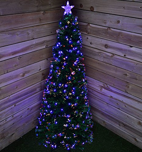Árbol de Navidad con estrellas de fibra óptica para interiores de 120 cm con LED rojos y azules