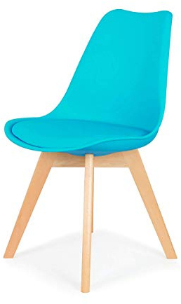 IHANA Dining Chair with Comfortable Pad Seat & Solid Beech Wooden Legs for Mid Century Modern Dining Room Living Room Bedroom Kitchen & Lounge (Blue Colour x 1)