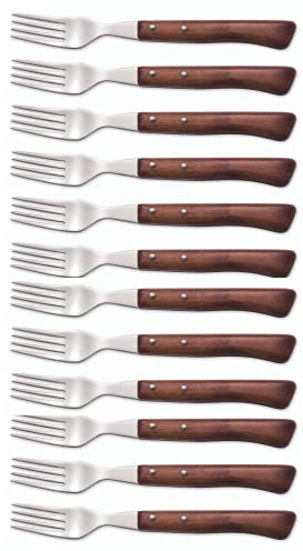 Arcos Serie Cuchillos de Mesa Caja 12 uds Tenedor, Tenedor de Acero Inoxidable 18/10 de 200 mm, Mango Madera Comprimida Color marrón (12 UDS)