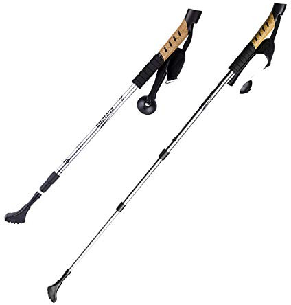 WangLx Trekking Pole Bâtons De Randonnée Amortisseur à Ressort, Dragonne Réglable, Poignée Anti-Glisse Absorbant La Sueur, Alliage d'acier Au Manganèse avec Manchon De Protection, Silver