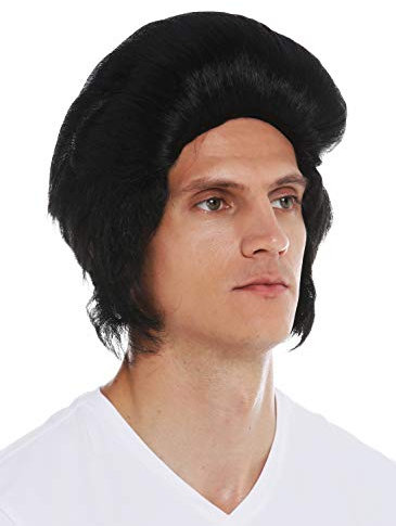 WIG ME UP - 7105-P103 Perücke Karneval Halloween Herren 50er Rockabilly schwarz Tolle Koteletten