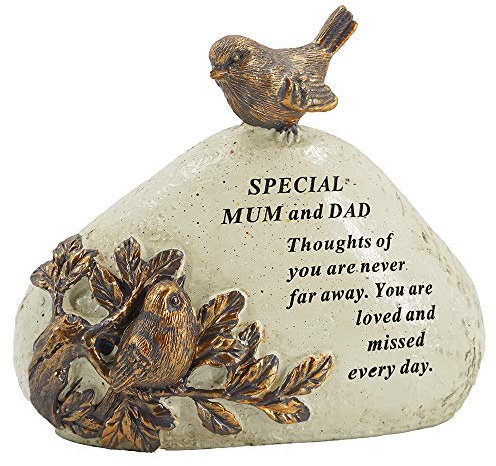 Special Mum & Dad Robin Love Birds Memorial Graveside Stone Plaque Ornament