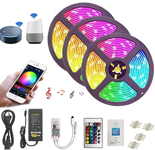 Ototon 15M Tira de LED WiFi Intelligent 5050 RGB Iluminación con 450 LEDs IP65 Impermeable Con Mando a Distancia y Adaptador Corriente Compatible con Alexa Echo, Google Home Para TV, Fiestas