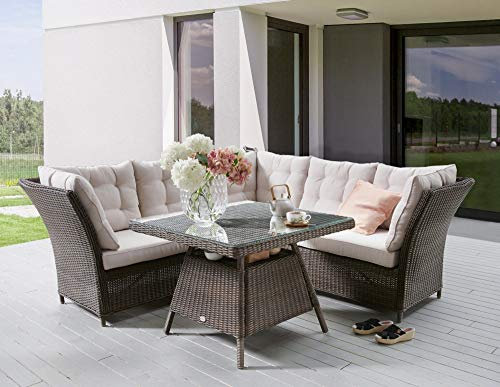 Beauty.Scouts Outdoor Collar Edition DEST Dininglounge Ray, Vintage braun, 2er-Set, Polster Natur, Loungesofa, Tisch, Loungemöbel, Garten, Gartenmöbelset, Balkonmöbelset, Balkon