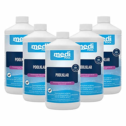 mediPOOL PoolKlar Vorteils-Set 5X 1 Liter, Trübungsbeseitiger, Klareffekt, Wasserpflege, Poolreiniger