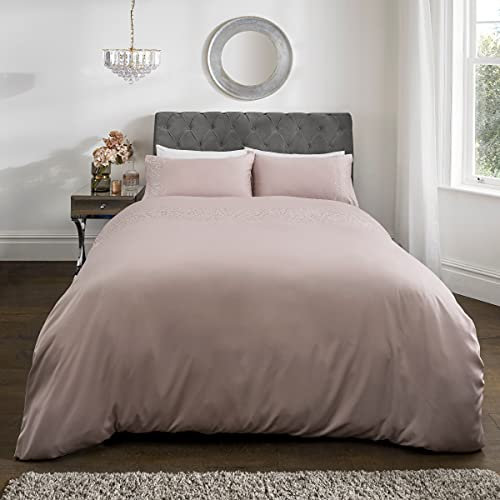 Sleepdown Parure de lit en Satin Rose pâle avec Housse de Couette et taies d'oreiller - Super King Size (220 cm x 260 cm)