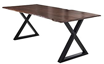 SAM Esstisch 240x100 cm Lubin, Akazienholz nussbaumfarben, Massiver Esszimmertisch mit echter Baumkante, Baumkantentisch mit geschlossenem X-Gestell Schwarz, 26 mm Tischplatte