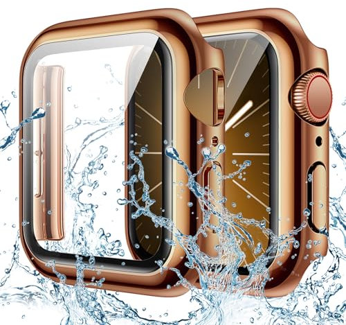 Goton Funda impermeable para Apple Watch Protector de pantalla de 40 mm SE 3/2/1, Series 6/5/4, parachoques duro con vidrio templado para iWatch Cover 40 mm