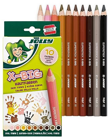 JOLLY X-Big Hautfarben Set,10 Farben, Dicke Buntstifte, Buntstifte Schule 1. Klasse, Buntstifte für Kinder, Stifte, Bruchfest, Jumbo-size, Farbintensiv