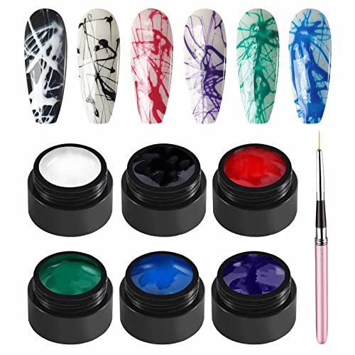 GZMAYUEN Spider Gel Set für Nägel 6 Farbe Nailart Spinnengel UV Nagellack Shellac Set, Gel Lack für Linie DIY Maniküre Nail Art Salon 5ML