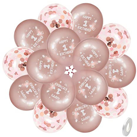 Girls Happy 1st Birthday Balloons Rose Gold Happy 1st Birthday Party Deocorations Girls Party Ballloons 12 Inch 20 Pack
