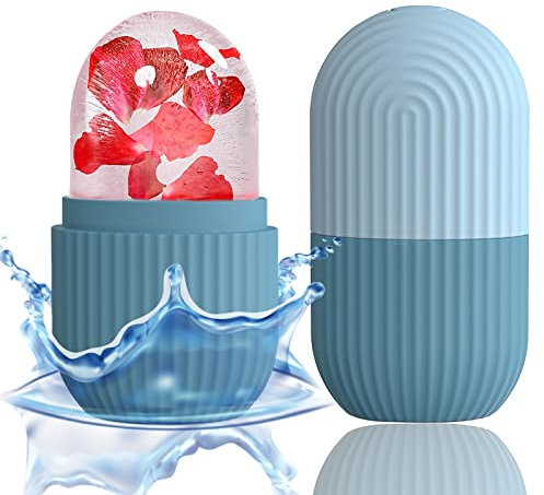 XHJRI Ice Face Roller Massager,Ice Cube Roller for Face, Eyes and Neck Naturally Conditioning and Skin Care,De-Puff Eye Bags,Reduce Migraine Pain,Reusable Massage Silicone Ice Mold (Blue)