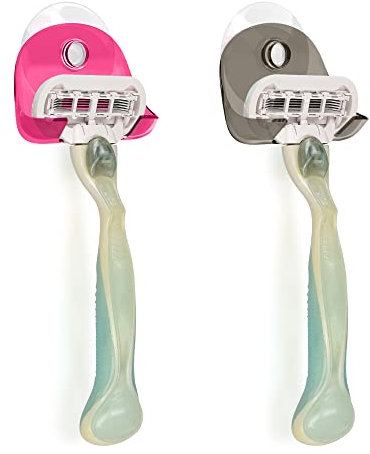 kwmobile 2x Saugnapf Halterung für Rasierer - für Glas und Fliesen - Nassrasierer Saugnapf Halter Set - Wand Haken in Schwarz Pink Transparent