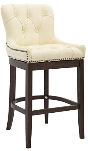 TPFLiving Barhocker Wooden Luck mit bequemer Rückenlehne und angenehmer Fußstütze - Tresenhocker mit 4-Fuß Gestell Holz Dunkelbraun - Sitzfläche: Echtleder Creme