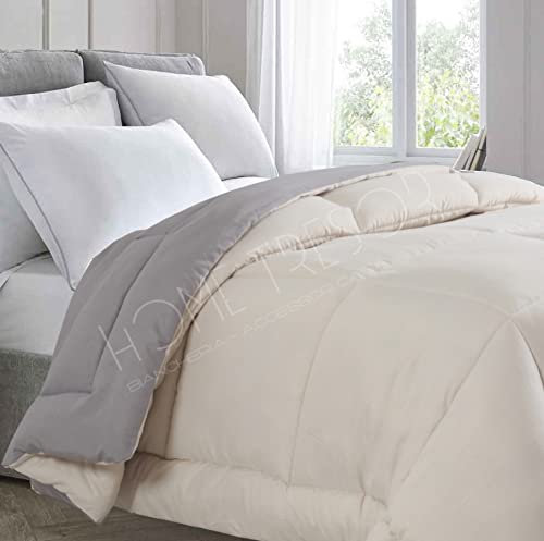 Home Tresor - Trapunta Letto Singolo Invernale Pesante 350 gr/mq Tinta Unita Bicolore, Piumone Una Piazza Colorato Reversibile Double Face Ampia Misura Cm. 180x260 (Panna/Tortora)