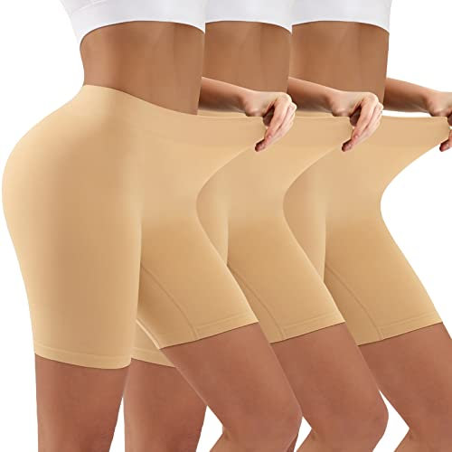 YADIFEN Radlerhose Damen Kurz Unterhose Hotpants Damen Boxershorts Damen Lange Frauen Panties Unterwäsche Damen Hoher Bund Shorts,Yoga, Party,Täglich Tragen,Beige,3 Pack,M