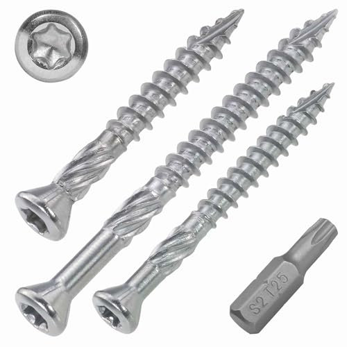 SCREW REBEL Terrassenschraube ST-FIX Edelstahl C1 5,0 x 60mm - 500 Stück inklusive S2-Bit, TX 25, Zier-Senkkopf, Schaftfräser, Sägezahn Gewindeschliff, Cutspitze, Dielenschraube gewachst