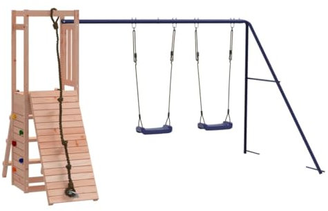 vidaXL Spielturm, Klettergerüst mit Schaukel Kletterwand, Kinder Kletterturm, Spiel-Zubehör für Garten, Holz Spielplatz Spielhaus, Massivholz Douglasie