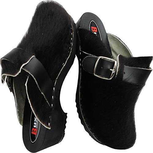 Generisch Schweden Holz Clogs - Pantolette Gr.34, 35, 36, 37, 38, 39, 40, 41, von BUXA SCHWARZ, Echt Leder- Kuhfell, Handgefertigt (EU_36)