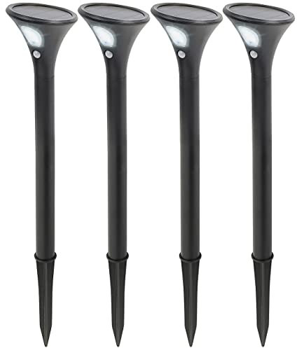 Lunartec Erdspießleuchten: 4er-Set Design-Solar-Wegeleuchten, Licht- & Bewegungssensor, kaltweiß (Wegeleuchten Solar Bewegungsmelder, Wegeleuchte Edelstahl, Gartenleuchte Standleuchte)