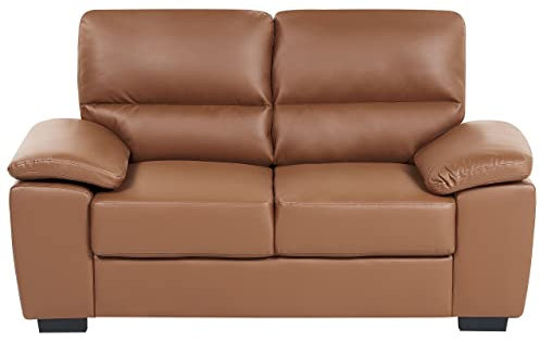 Beliani Klassisches Sofa 2-Sitzer mit Breiten Armlehnen Kunstleder braun Vogar