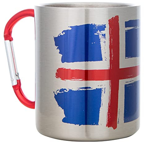 MUGSY Emaille Edelstahltasse, Island Flagge mit Karabiner-Henkel, 280ml, bruchfest & leicht