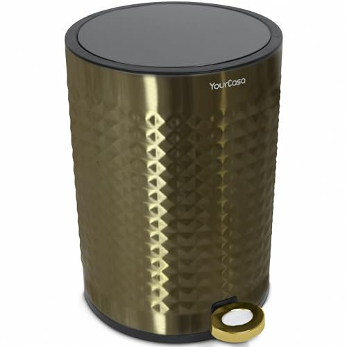 YourCasa Cubo de basura para baño de 5 l de acero inoxidable [efecto pirámide] para baño y salón, cubo cosmético con tapa y cierre suave, cubo de basura pequeño para baño, cubo de basura cosmético
