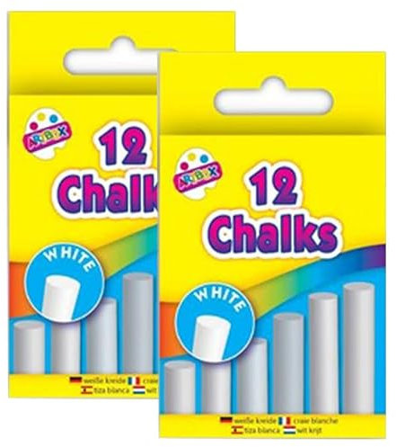 M1SS 2 Pack (12 pcs in Each pack) White Sidewalk Chalks Set for Children, Safe, Non-toxic for Toddlers, for Painting on Sidewalk, slate, School Blackboard, Chalkboard Easel, Garden Pots