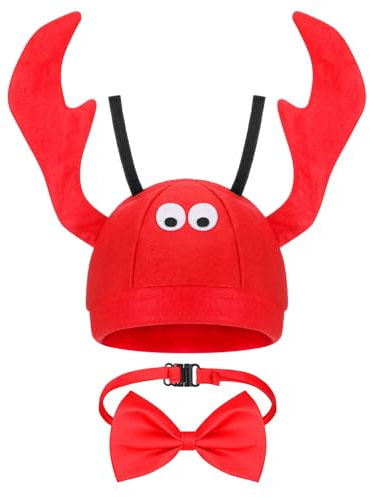 SATINIOR Lobster Hut Verstellbare Rote Kostüm Mütze Lustiger Languste Hut mit Roter Fliege für Kinder Damen Herren Erwachsene Halloween Weihnachten Ostern Party Dekoration Kostüm Zubehör