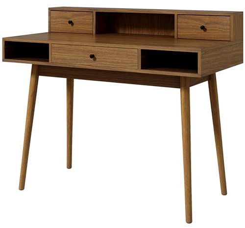 HOMCOM - Mesa para ordenador (3 cajones, 3 nichos, patas de pino macizo, 110 x 54 x 91,5 cm), diseño vintage