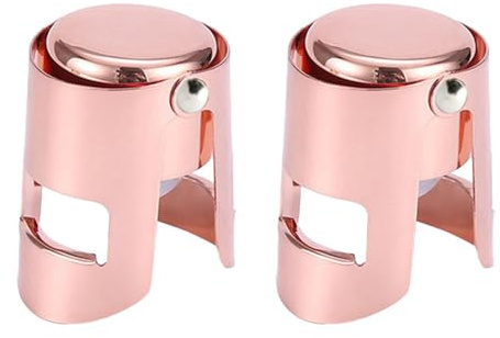 2Pcs Rose Gold Stainless Steel Champagne Wine Bottle Stoppers Reusable Glass Bottle Plugs for Kitchen, Bar, Home, Hotel