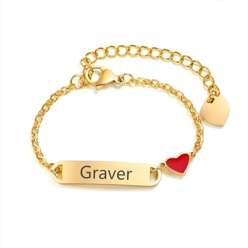 XUANPAI Bracelet Enfant Gravure Personnalisé, Filles Garçons, Prenom, Anniversaire, Bijoux Cadeau de Baptême (12cm-Or)
