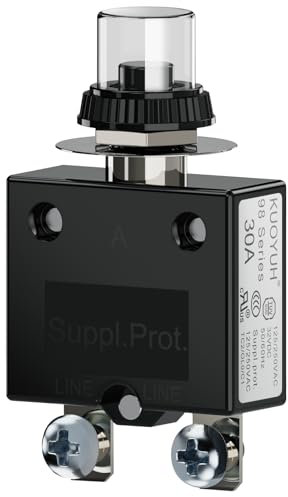 CLDIY Interruttore di protezione termico, 30 A, 125 / 250 V AC 32 V DC, interruttore di protezione termica da sovraccarico con morsetti a collegamento rapido e copertura dei tasti impermeabile, 1