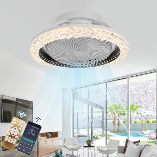 Ceiling Fans with Lamps with 360° Oscillating, Crystal Ceiling Fan Light Reversible 6 Speeds Dimmable, Quiet Ceiling Fans with Lights and Remote Led Living Room Bedroom, Invisible Fan Light-Black