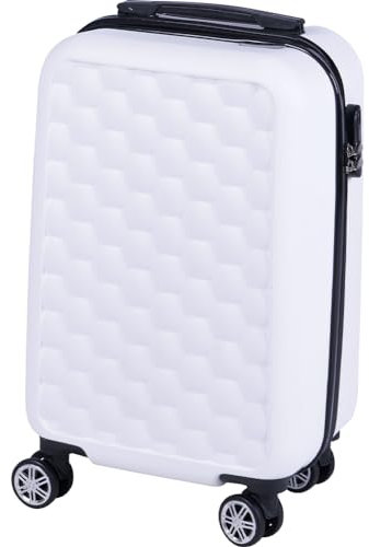 PROVITERA Trolley Cabina Rigido in ABS con Maniglia Telescopica, Valigia Leggera e Durevole per Viaggi, Bagaglio a Mano con 4 Ruote Easy Roll Piroettanti, Dimensioni 33.5 x 22 x 55 cm (Bianco)
