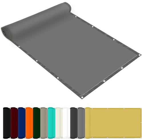 Markisenstoffe Meterware 7 x 10 m Wasserdicht Sichtschutz Balkon Reißfest UV-Schutz nach Mass Polyestergewebe Mit Seil Sonnenschutz Markise für Pool und glasdach, Hellgrau
