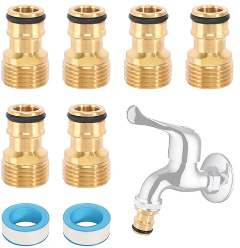 AOROPS Wasserhahn Adapter Gartenschlauch, 6 Stück Schlauchanschluss Wasserhahn mit PTFE Dichtband 12M, Universal Tap Connector Außengewinde Hahnverbinder für Garten Küche Waschmaschine