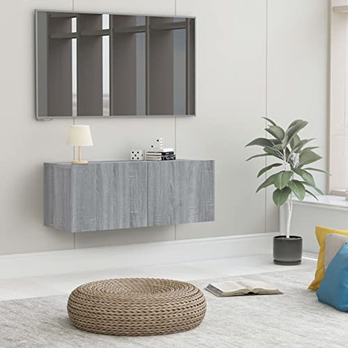 ShCuShan TV-Schrank Grau Sonoma 80x30x30 cm Holzwerkstoff Fernseher Schrank Sideboard HäNgend