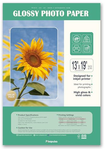 Pikapoka Glänzendes Fotopapier für Tintenstrahldrucker, A3+, großes Fotopapier, Super-B-Größe, 100 Stück, 200 g/m², 33 x 48 cm