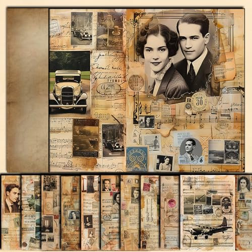 Scrapbook Vintage Style gemustertes dekoratives Papier Journaling Supplies für die Herstellung von Junk Magazine dekorative Karten Album Hintergründe Stempel (T11-10 Stück, 14X20CM)