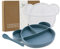 Miracle Baby Assiette Silicone avec Ventouse pour Bébé Assiette Antiderapante avec Couvercle et Cuillère Assiette Enfant Fille Garçon Set avec Boîte Cadeau, Sans BPA et Lave-vaisselle (Bleu)